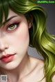 A woman with green hair and green eyes.